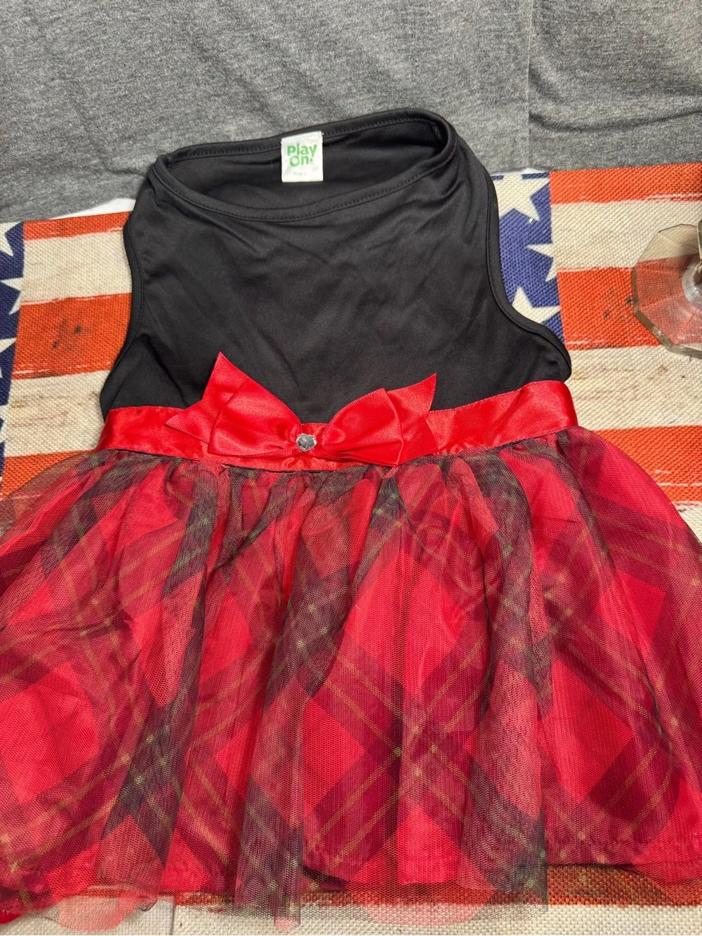 Black & Red Plaid Tulle Dog Dress with Satin Bow